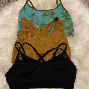 PINK Victoria's Secret Tie-Dye Teal, Mustard & Black Sports Bra Trio